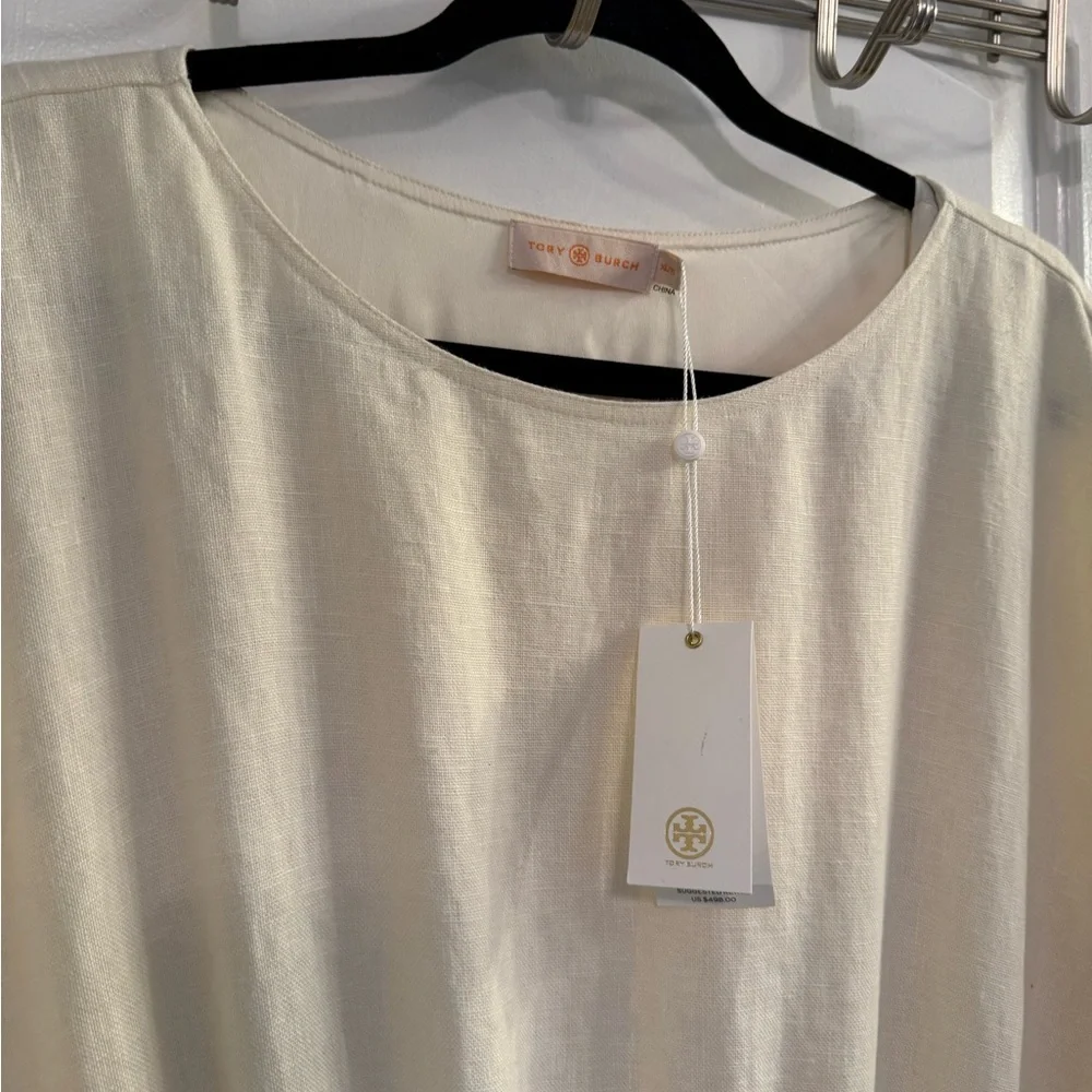Tory Burch Drop-Waist Linen Dress XL New Ivory NEW WITH TAGS - Picture 4 of 9